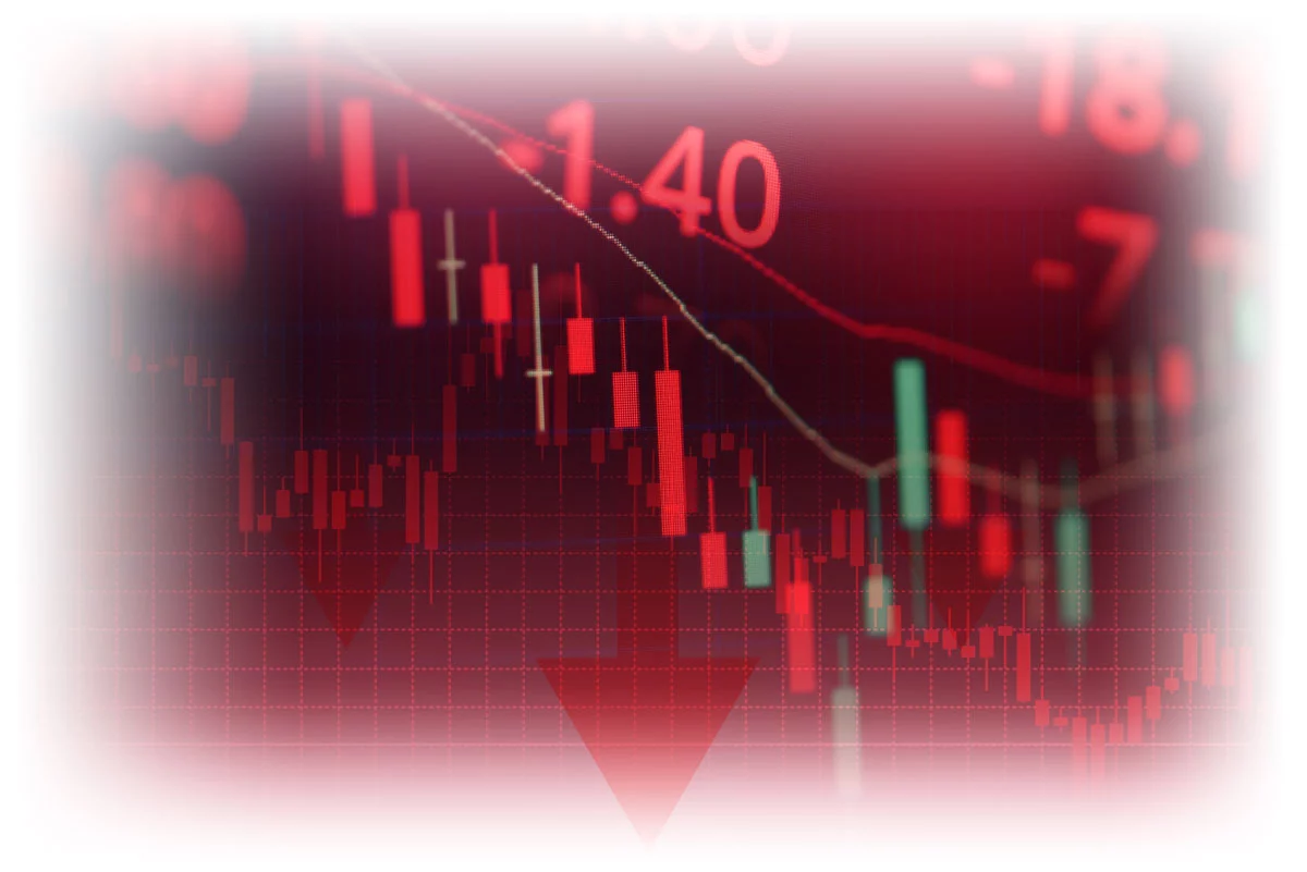 Red negative-trending data with downward red arrow