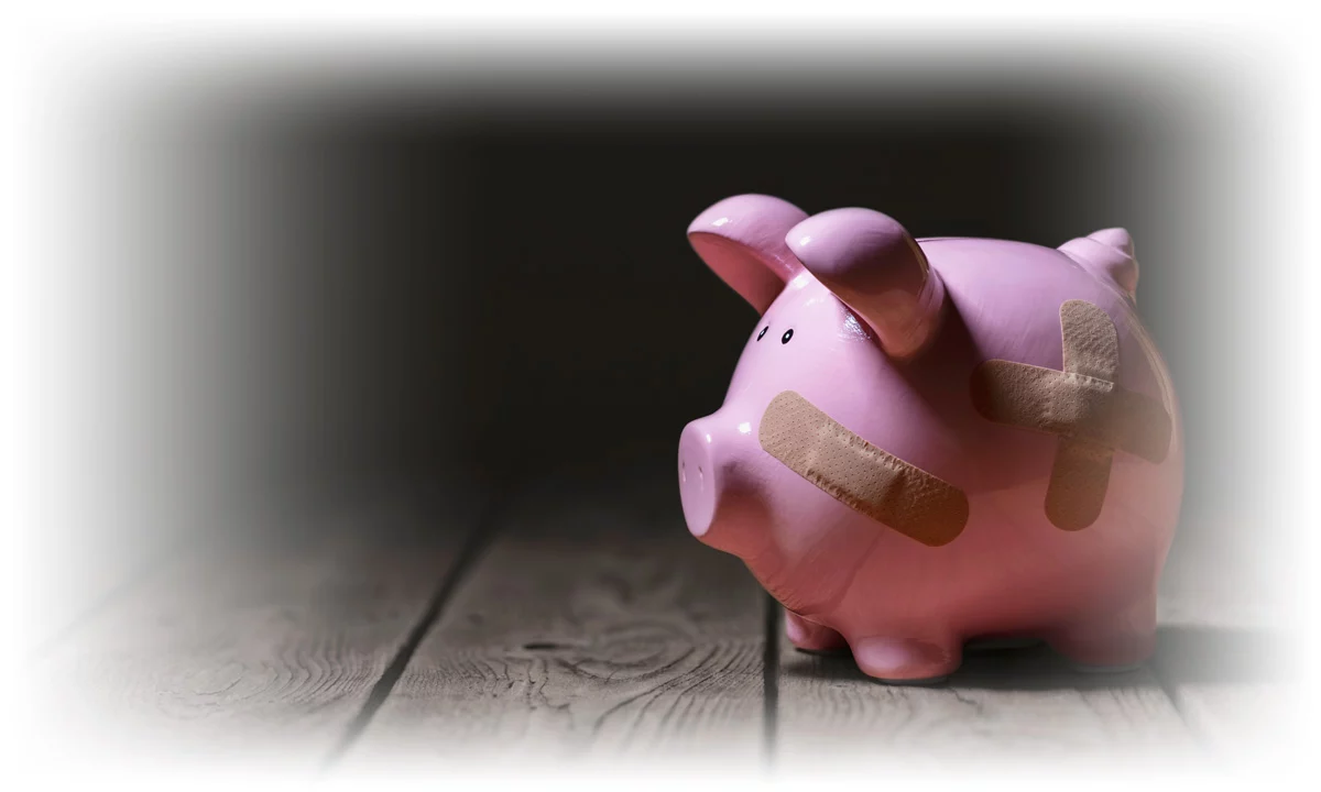 Piggy bank covered in bandages