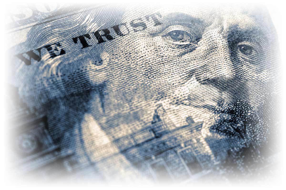 Front and back images of $100 notes superimposed over one another