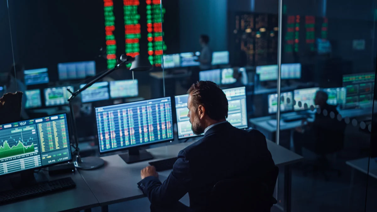Analyst examining financial data