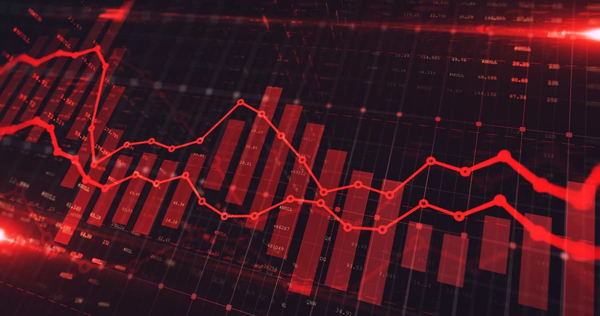 Red stock graph showing volatility