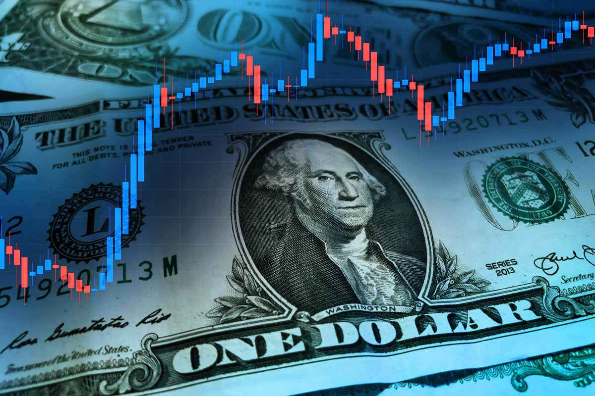 $1 note with upwards-trending data chart