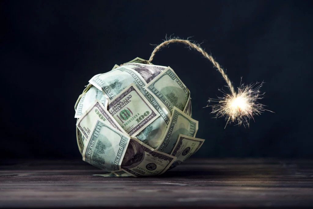 Lit bomb made out of $100 notes