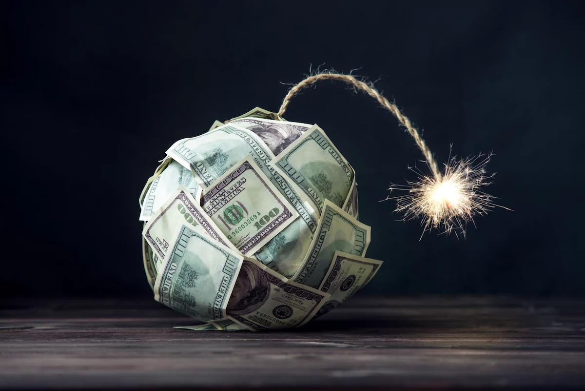 Lit bomb made out of $100 notes