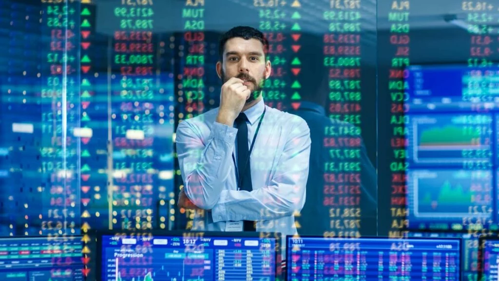 Stock trader looking at stock data