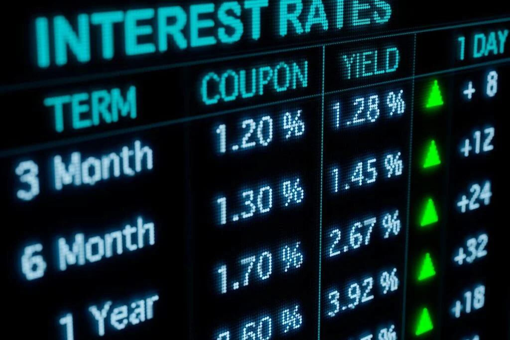 Screen showing increased interest rates on bonds
