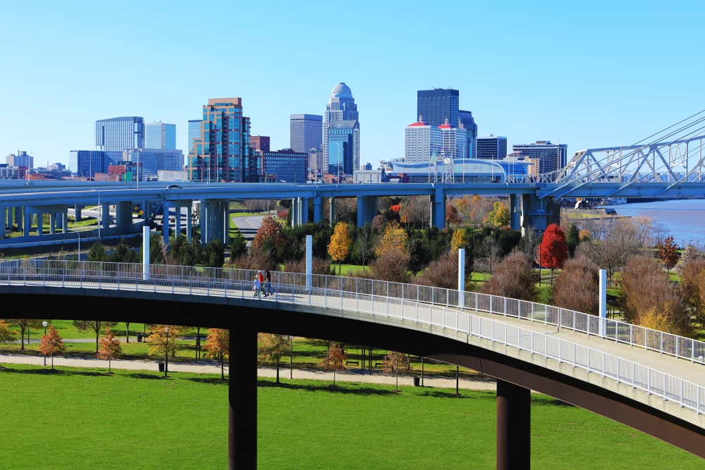 Louisville, Kentucky skyline and pedestrian bridge