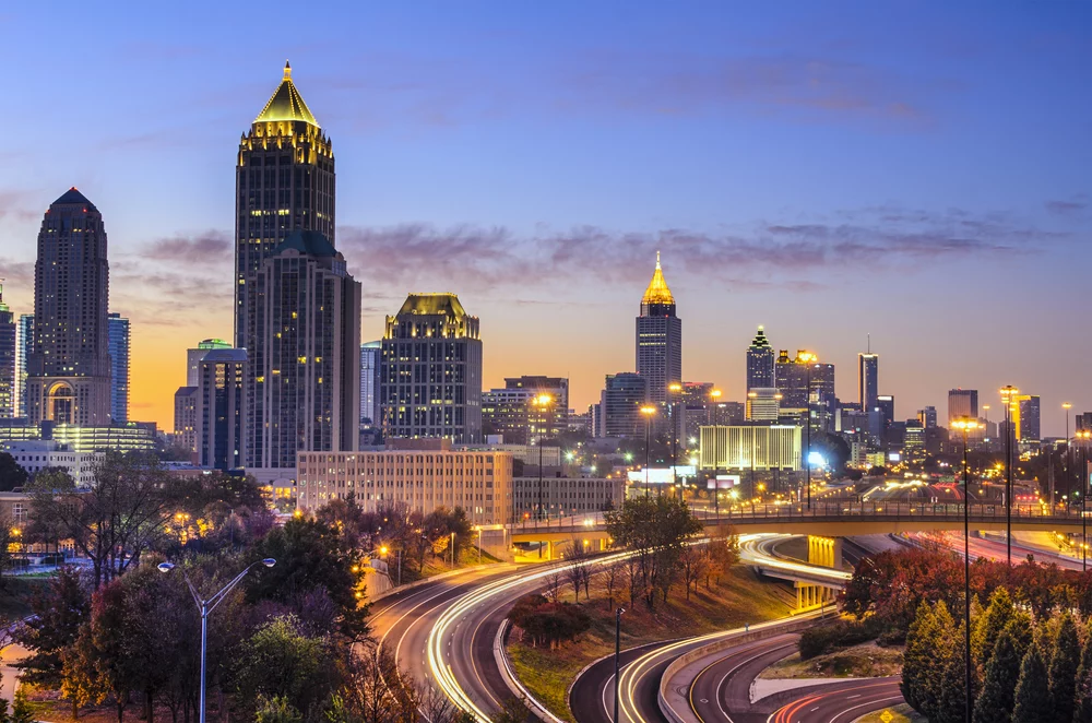 A view of the Atlanta, Georgia skyline and highways
