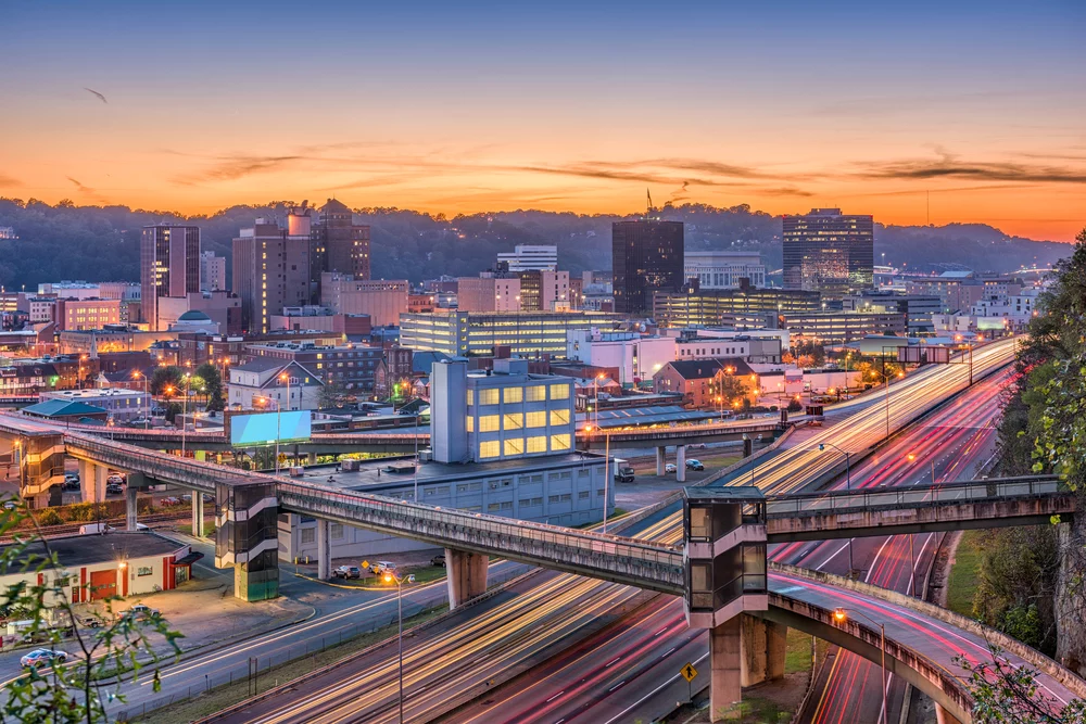 A view of the Charleston, West Virginia skyline and highways