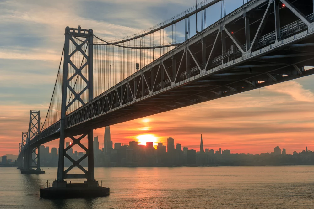 The golden gate bridge and San Francisco, California skyline