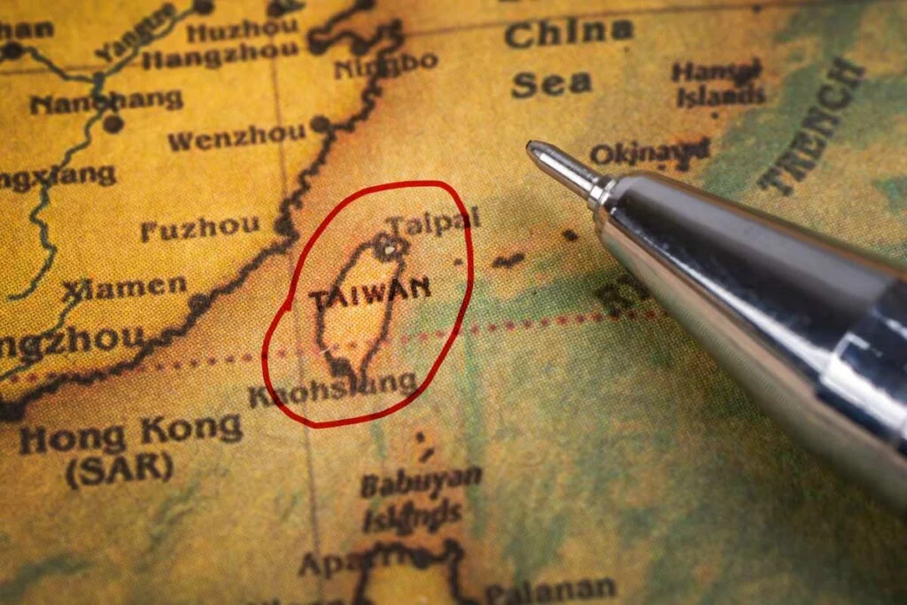Taiwan circled on a map