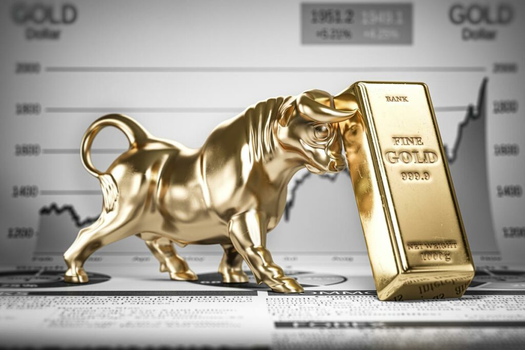 Gold bull with gold bar
