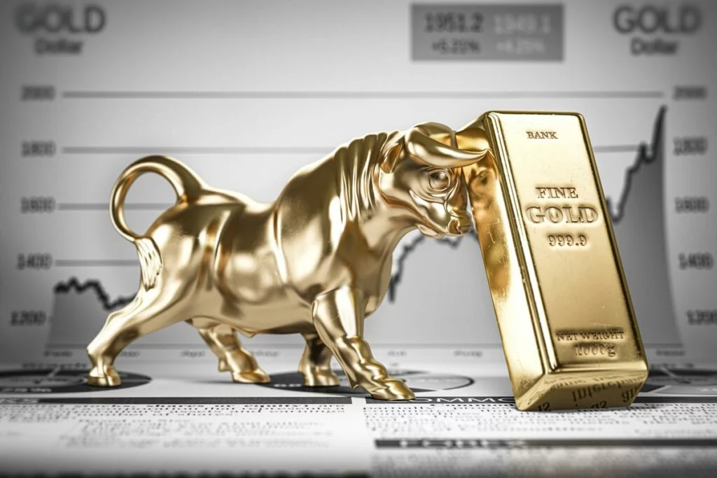 Gold bull with gold bar