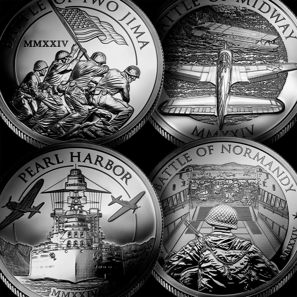 1 oz. Silver WWII: Valor & Victory 4-Coin Set | U.S. Money Reserve
