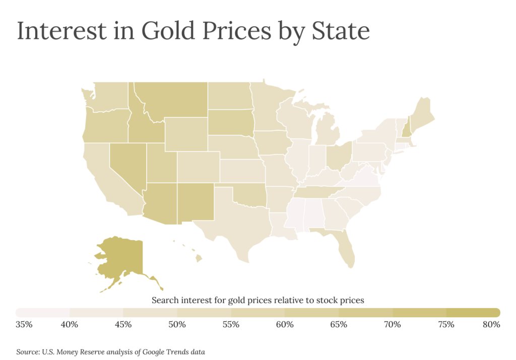 Graphic of interest in gold prices by state.