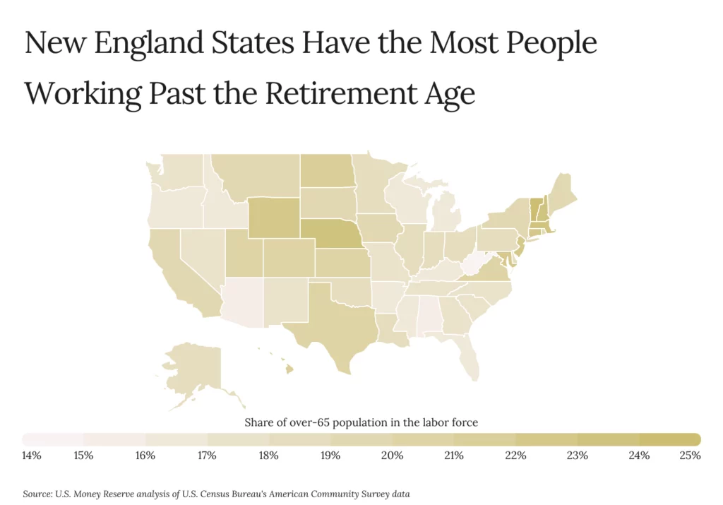 Graphic of states that have the most people working past the retirement age
