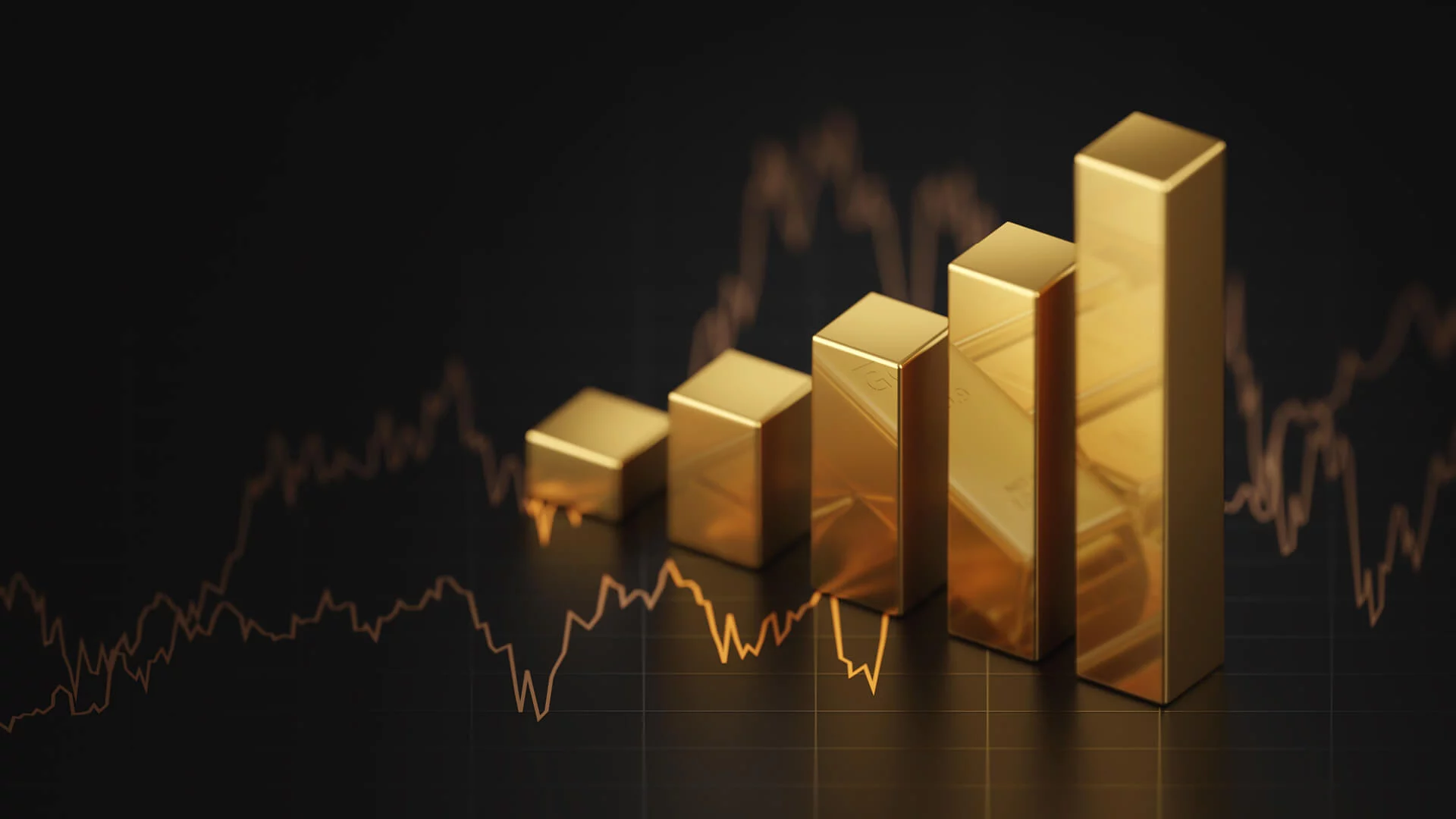Gold bars forming an ascending bar graph.