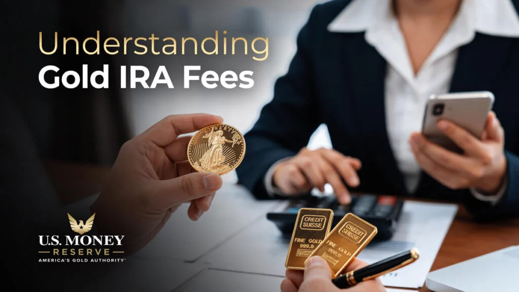 Image of two people sitting in a desk with papers for the understanding gold ira fees (individual retirement account fees)